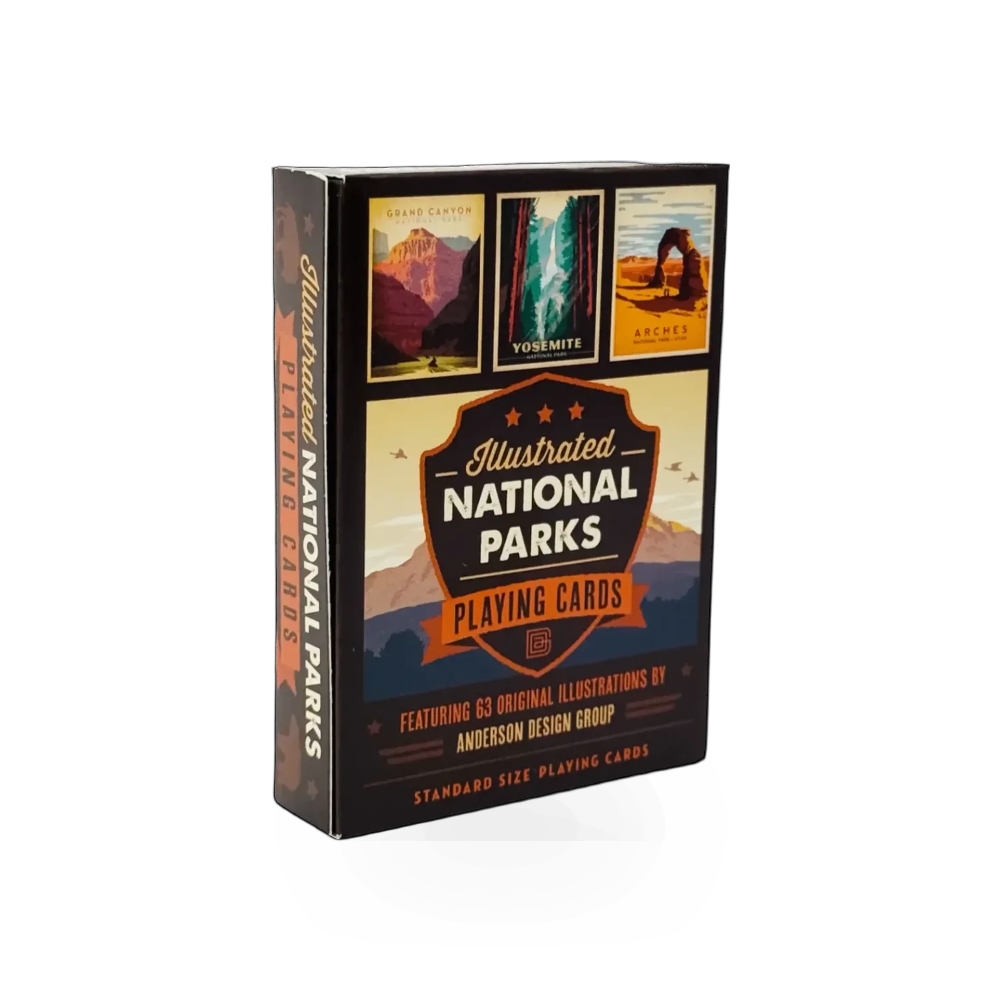 Pumpernickel Press National Parks playing cards set featuring colorful illustrations of U.S. national park landmarks and scenery.