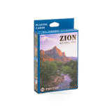 Impact Photographics Zion playing cards with vibrant design, featuring a 470-PLY VA card deck on a plain background.