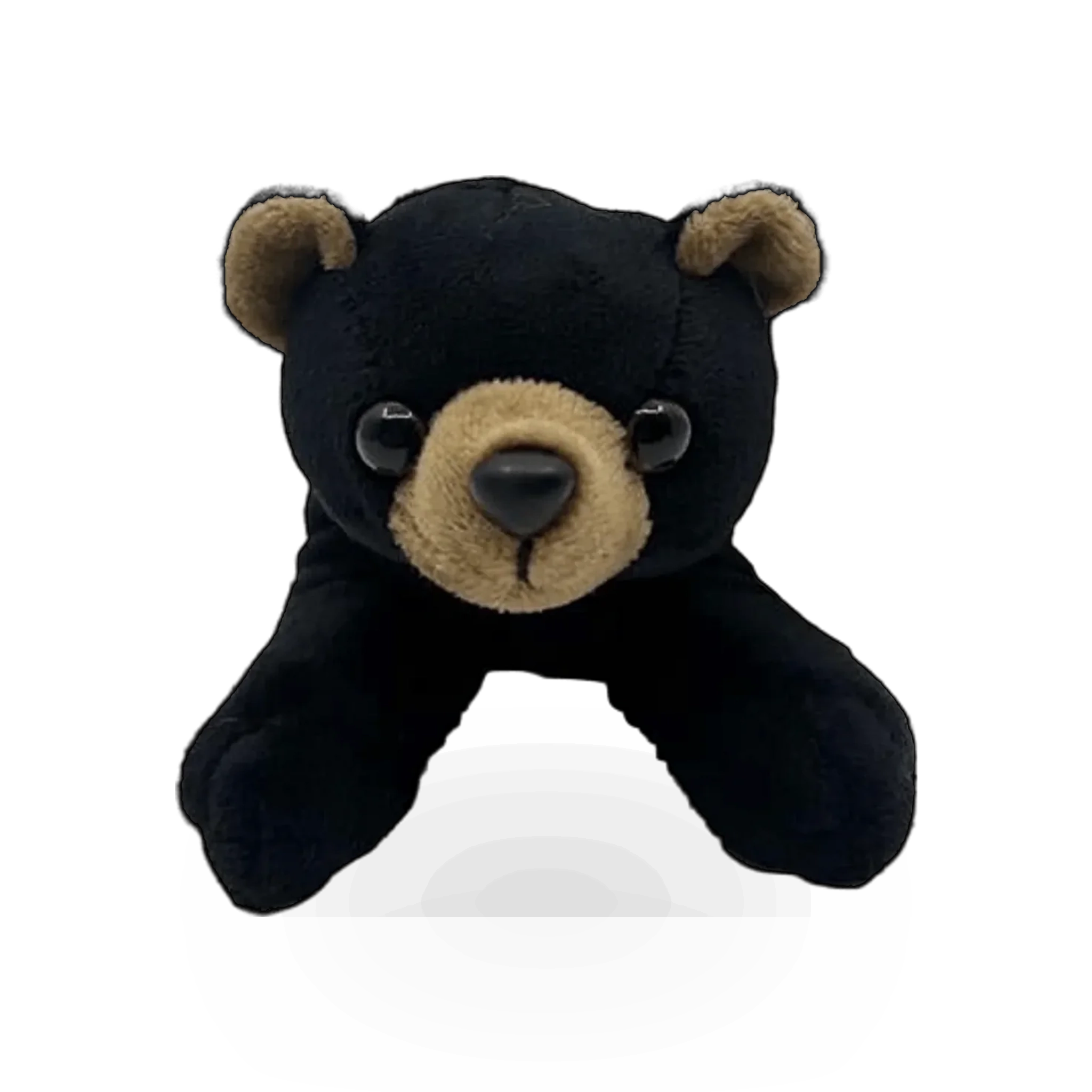 Black plush bear hand-sized toy from Unipak, 6-inch soft and cuddly stuffed animal with detailed features.