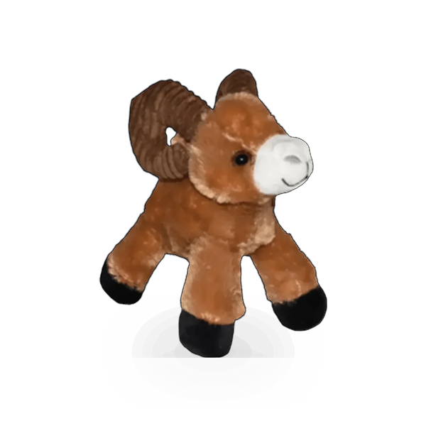 Soft plush Bighorn Sheep Hug'ems toy by Wild Republic, featuring realistic details and cuddly fabric for children or collectors.