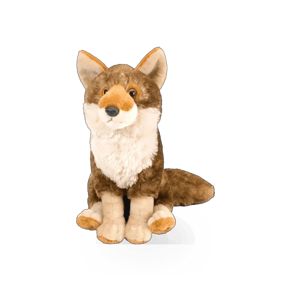 Soft plush coyote toy from Wild Republic, featuring realistic fur and detailed design for cuddling or display.