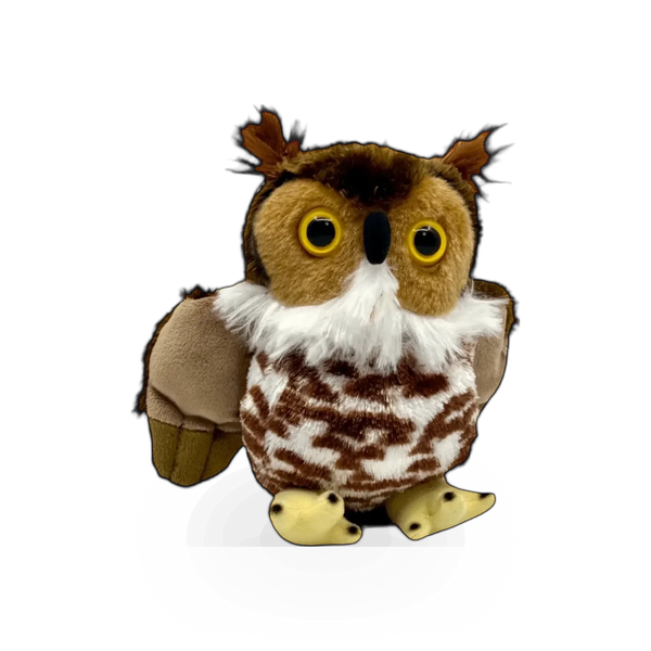 Soft plush Great Horned Owl toy from Wild Republic, featuring detailed feathers and realistic owl design.