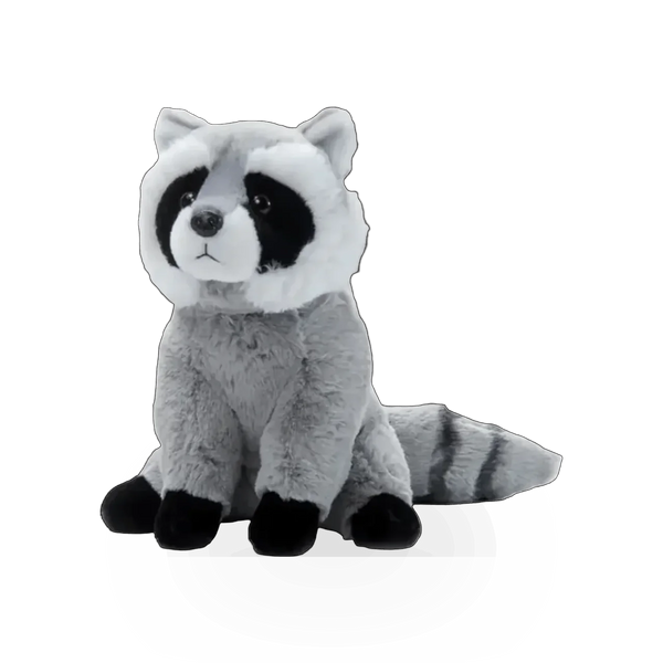 Soft plush raccoon toy from Wild Onez by Zoologee, featuring realistic fur and detailed facial features.