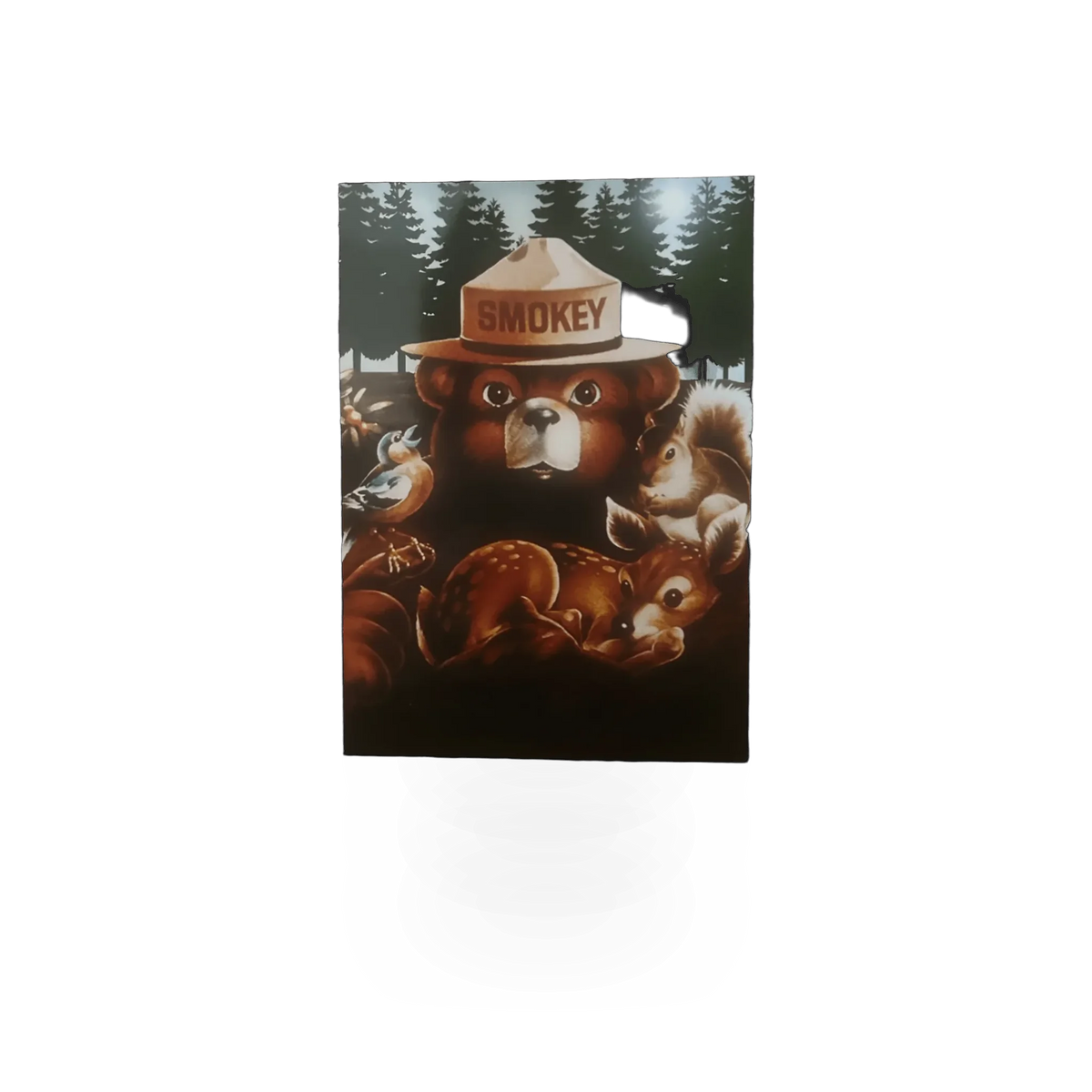 4x6 Smokey Bear and Friends postcard by Impact Photographics, featuring colorful illustrated characters on a vintage-style postcard.