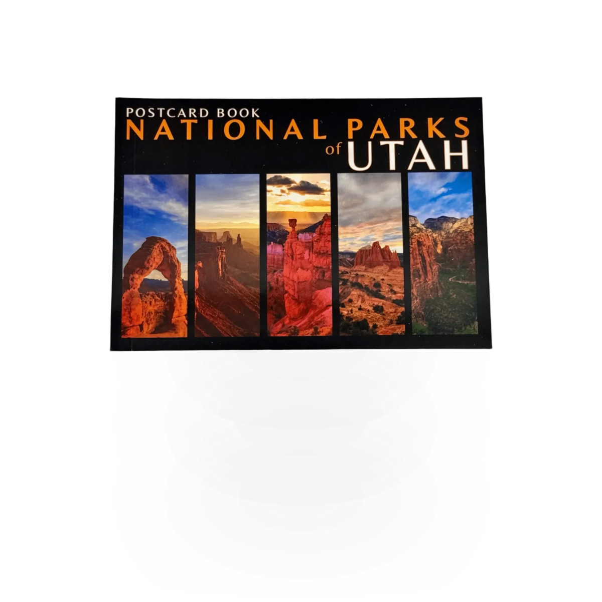 Postcard book featuring National Parks in Utah by Park Partners, with colorful postcards showcasing scenic park landscapes.