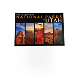 Postcard book featuring National Parks in Utah by Park Partners, with colorful postcards showcasing scenic park landscapes.