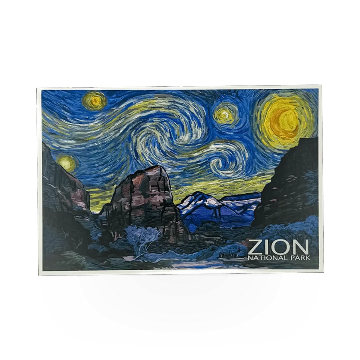 Lantern Press Zion Starry Night postcard featuring a scenic view of Zion National Park under a starry sky.