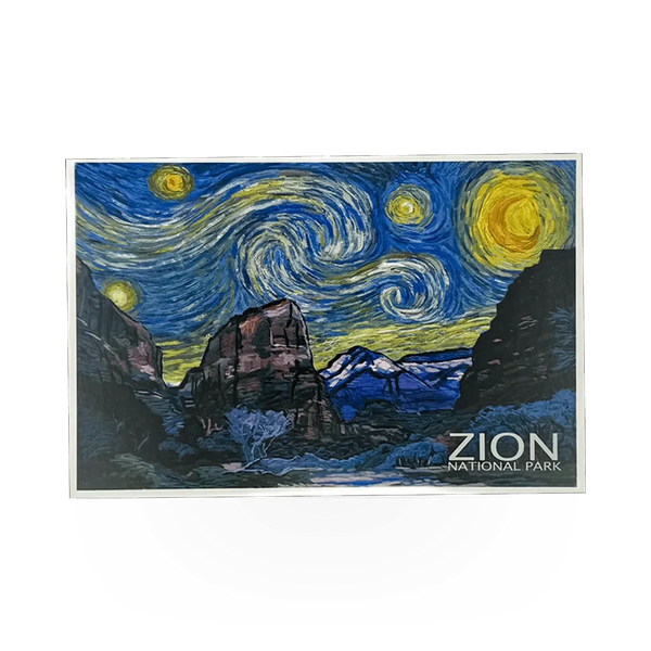 Lantern Press Zion Starry Night postcard featuring a scenic view of Zion National Park under a starry sky.