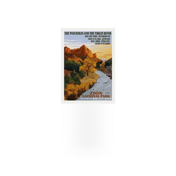 Impact Photographics Zion RR poster featuring scenic landscape with rugged mountains and vibrant sunset colors.