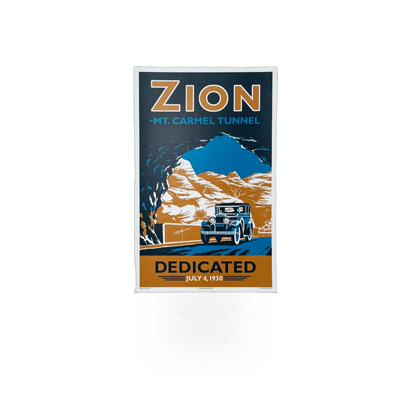 John Clark Zion Tunnel poster featuring a vibrant landscape view of Zion Canyon's iconic tunnel scene.