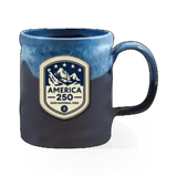 Deneen Pottery Deneen America 250 theme mug with earthy tones and detailed design, ceramic mug for hot beverages.