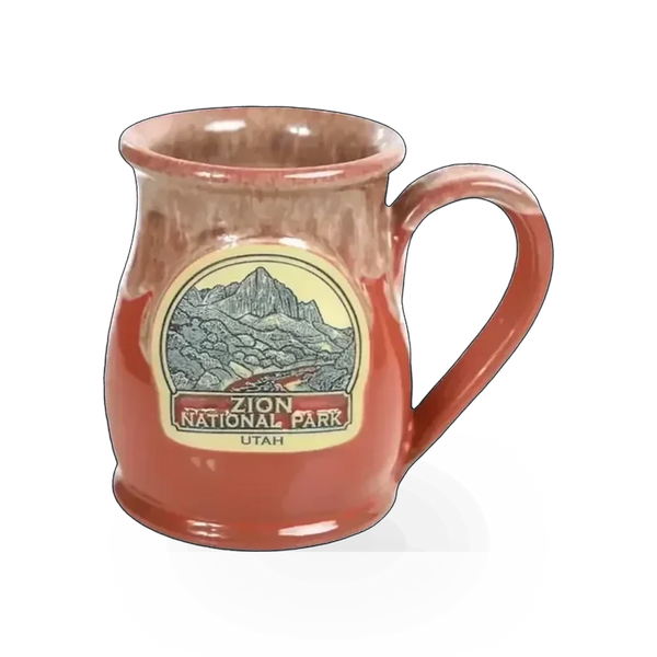 Deneen Pottery Deneen The Watchman Coral themed mug with colorful watchman design and ceramic finish.