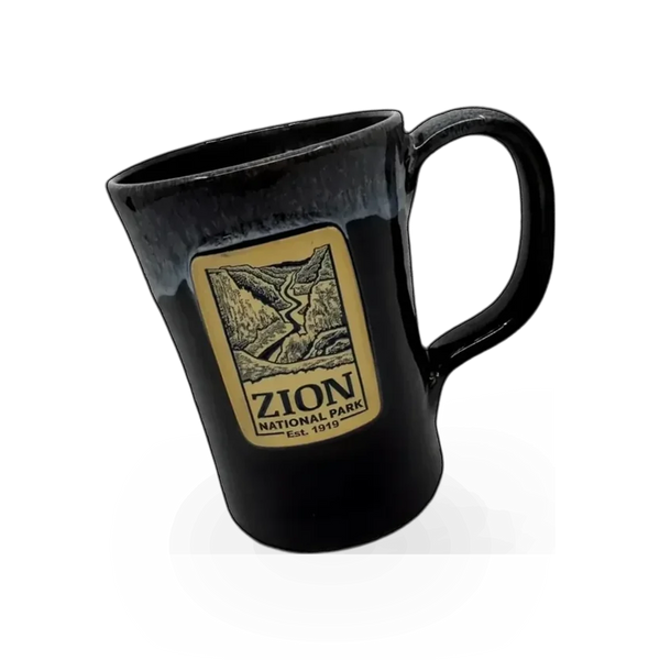 Deneen Pottery Zion Canyon Plum themed mug featuring a scenic canyon design on a ceramic mug.