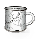 McGovern Maps Good Morning Zion National Park theme mug with scenic Zion imagery and bold text, perfect for outdoor enthusiasts.