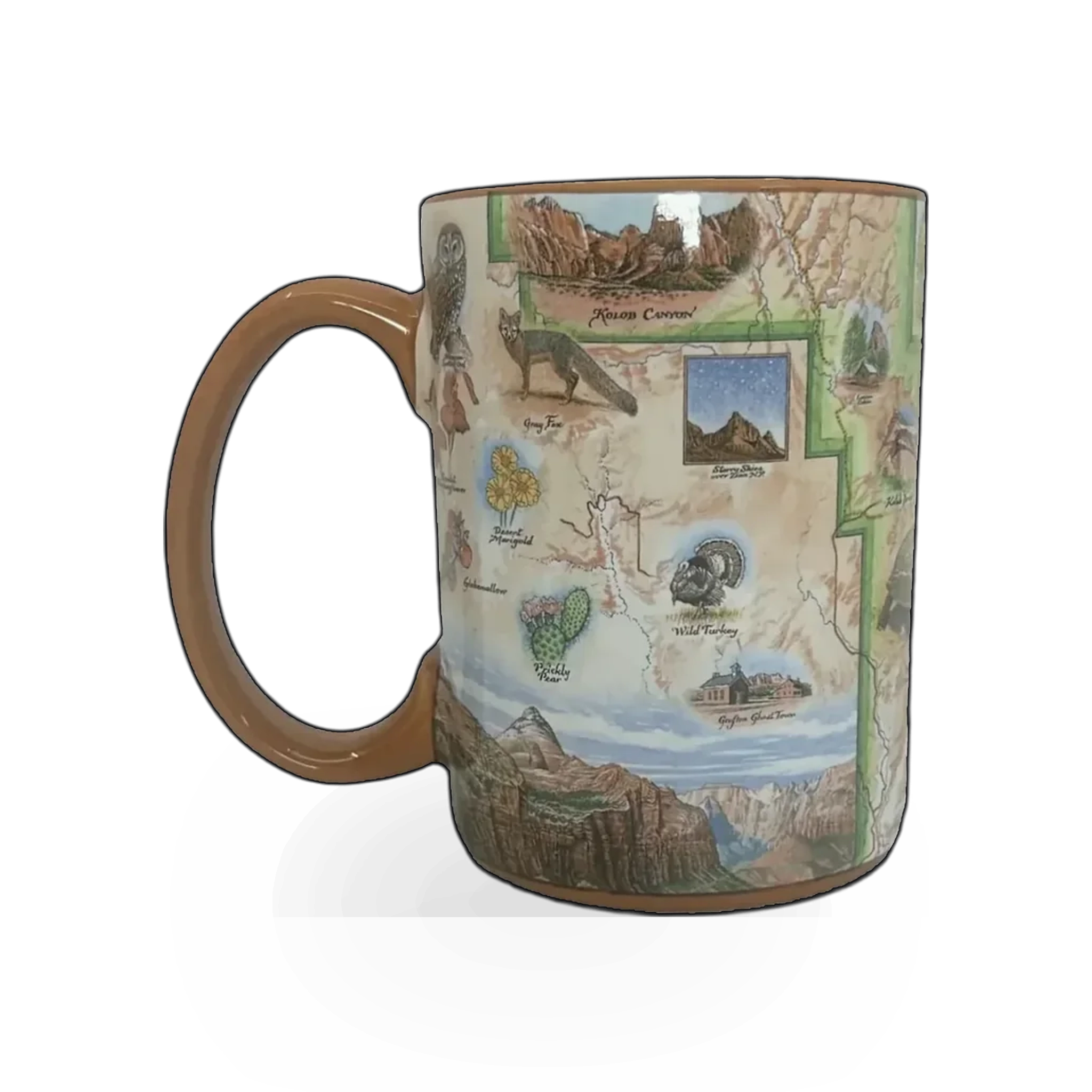 Xplorer Zion Map themed mug featuring detailed map design, perfect for outdoor enthusiasts and travelers.