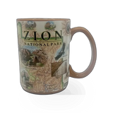 Xplorer Maps themed mug featuring a detailed Zion Map design, ideal for outdoor enthusiasts and map lovers.