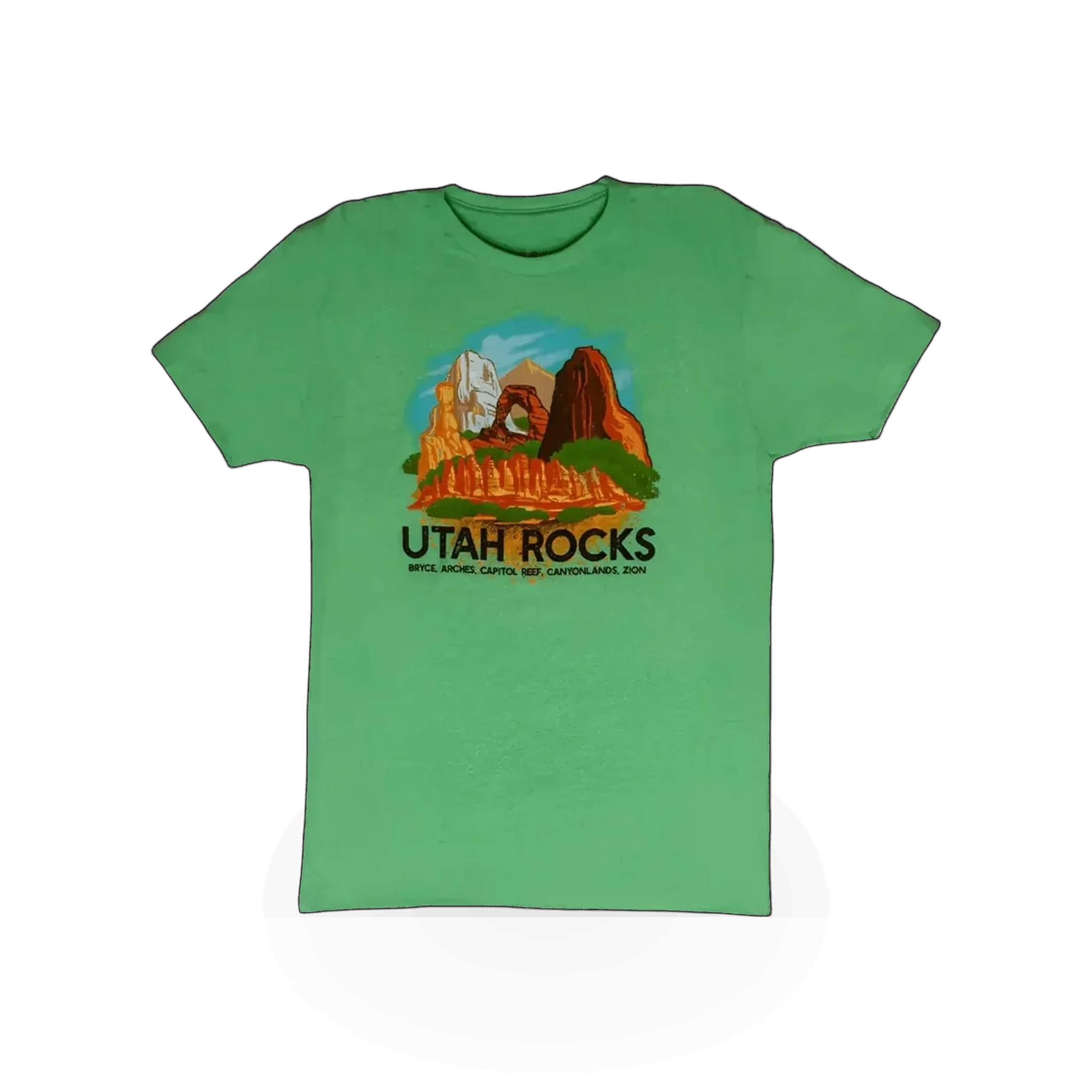 RMR Designs Utah Rocks themed T-shirt featuring bold Utah map and rock graphic on soft fabric for casual wear.