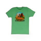 RMR Designs Utah Rocks themed T-shirt featuring bold Utah map and rock graphic on soft fabric for casual wear.