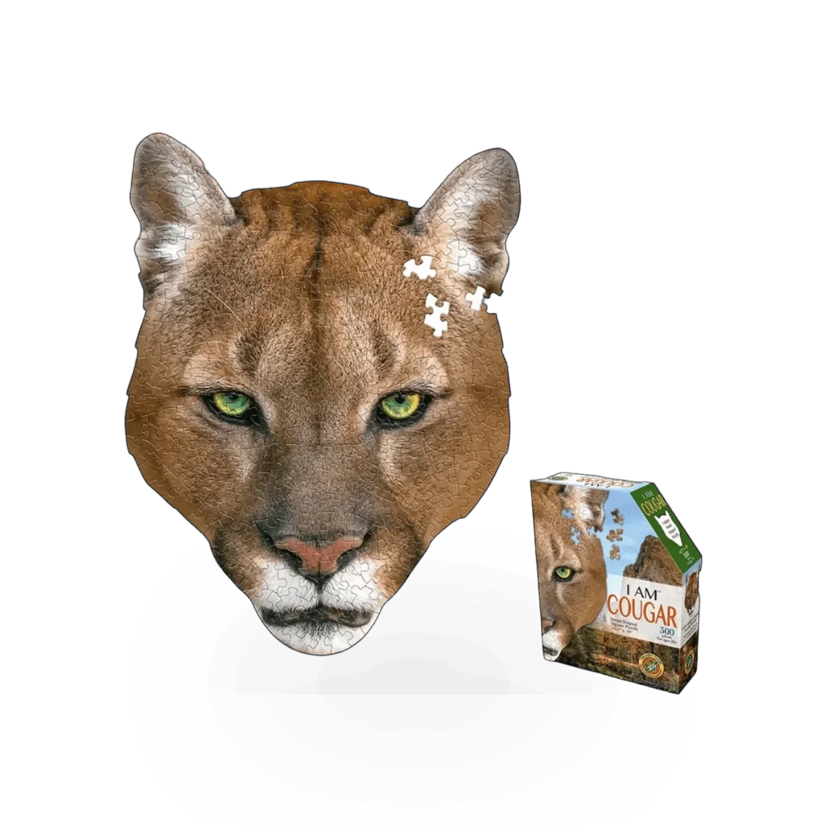 300-piece I Am Mountain Lion/Cougar puzzle by Madd Capp Games featuring a detailed mountain lion and cougar illustration.