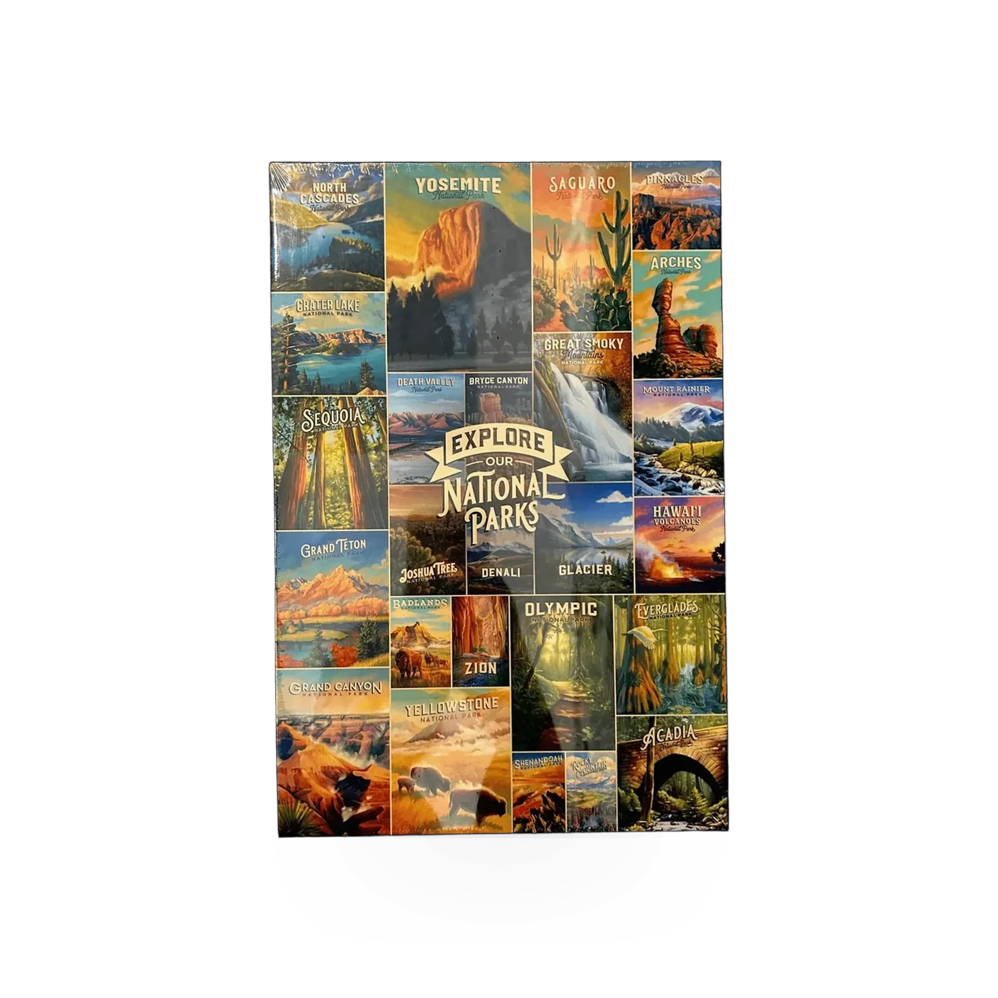 Lantern Press National Parks 111628-1000-piece puzzle showcasing iconic park images, assembled and ready for display.