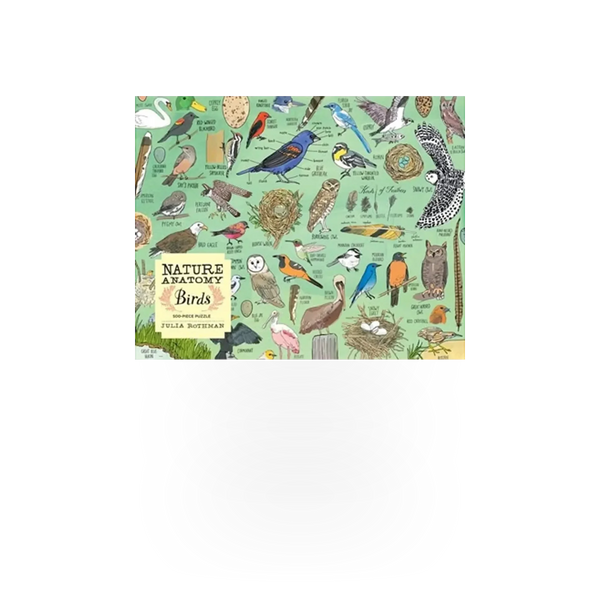 Puzzle featuring detailed illustrations of various bird species from the Nature Anatomy Birds collection by Hachette Book Group USA.