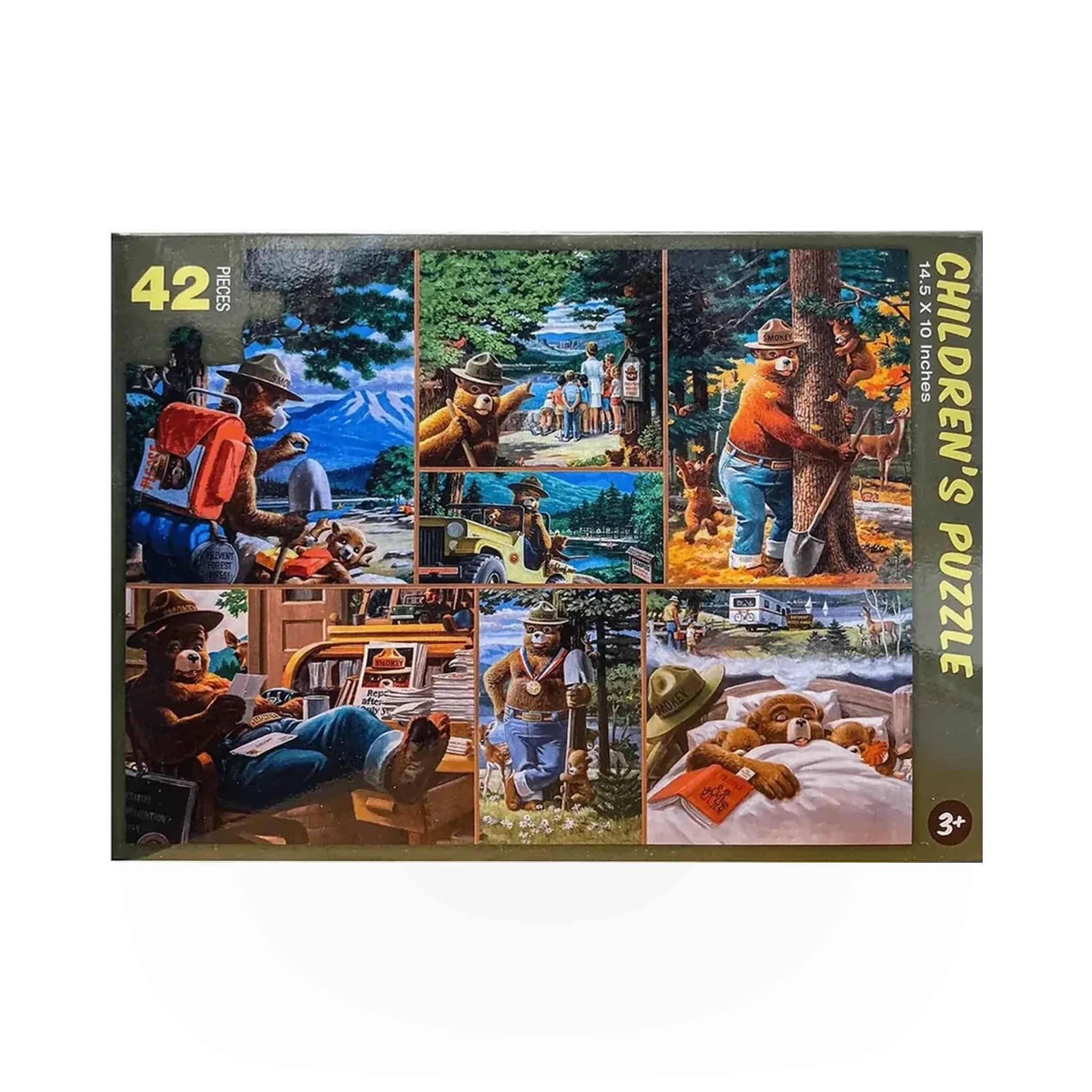 Colorful Smokey Bear kids puzzle by Impact Photographics, featuring a playful illustration of Smokey Bear for children.