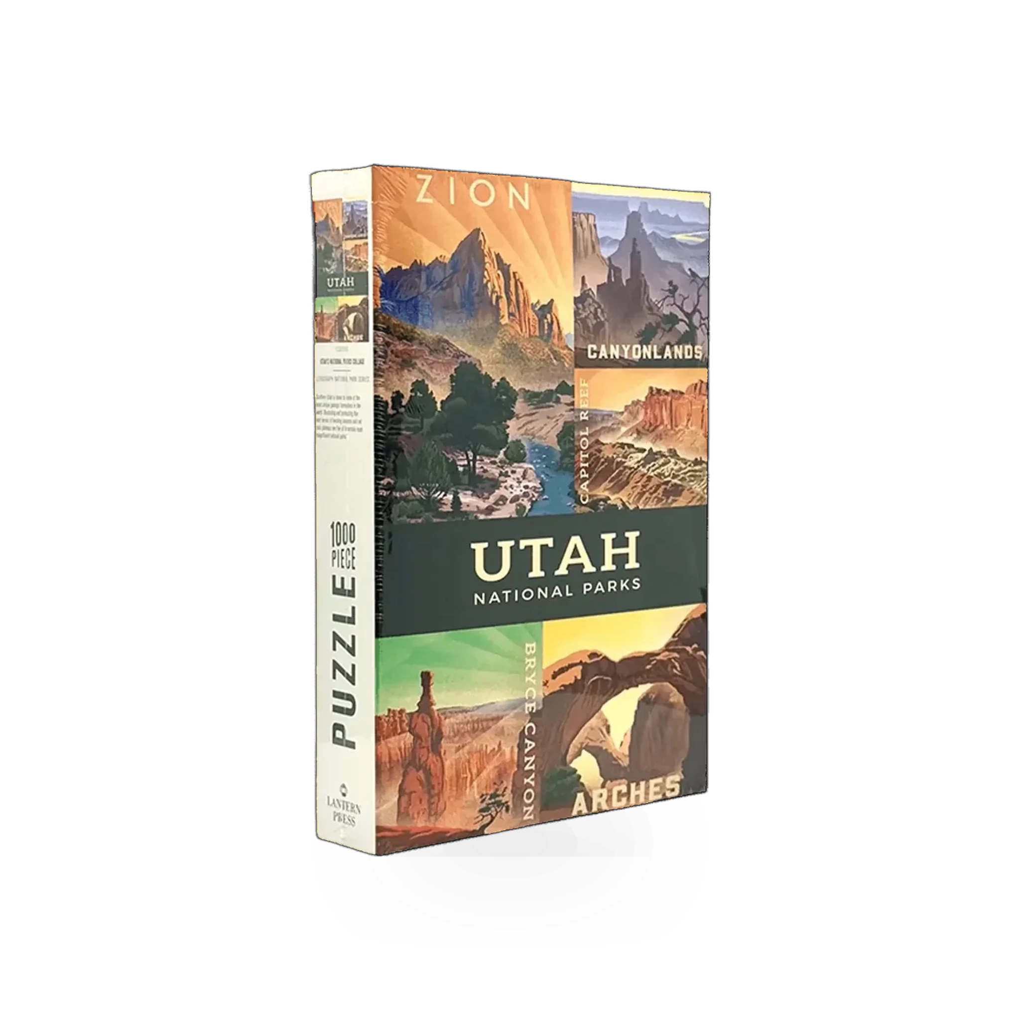 Lantern Press Utah Parks Art Puzzle featuring colorful illustrations of Utah's national parks on a VA jigsaw puzzle.