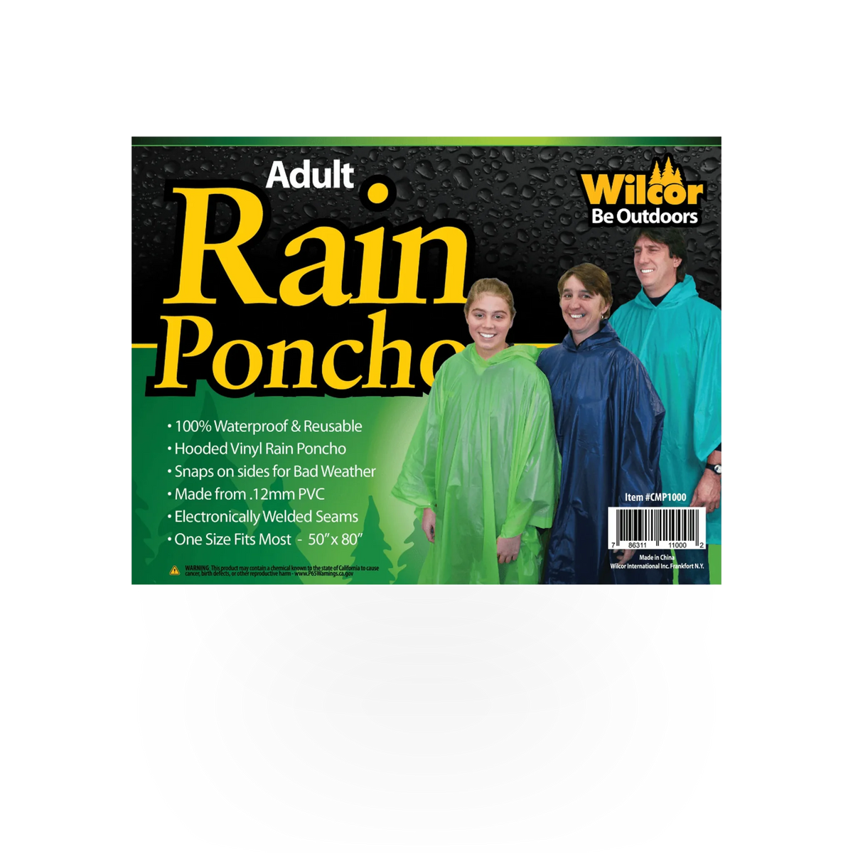 Youth rain poncho by Wilcor International, waterproof safety rain gear for children, with hood and bright color for outdoor protection