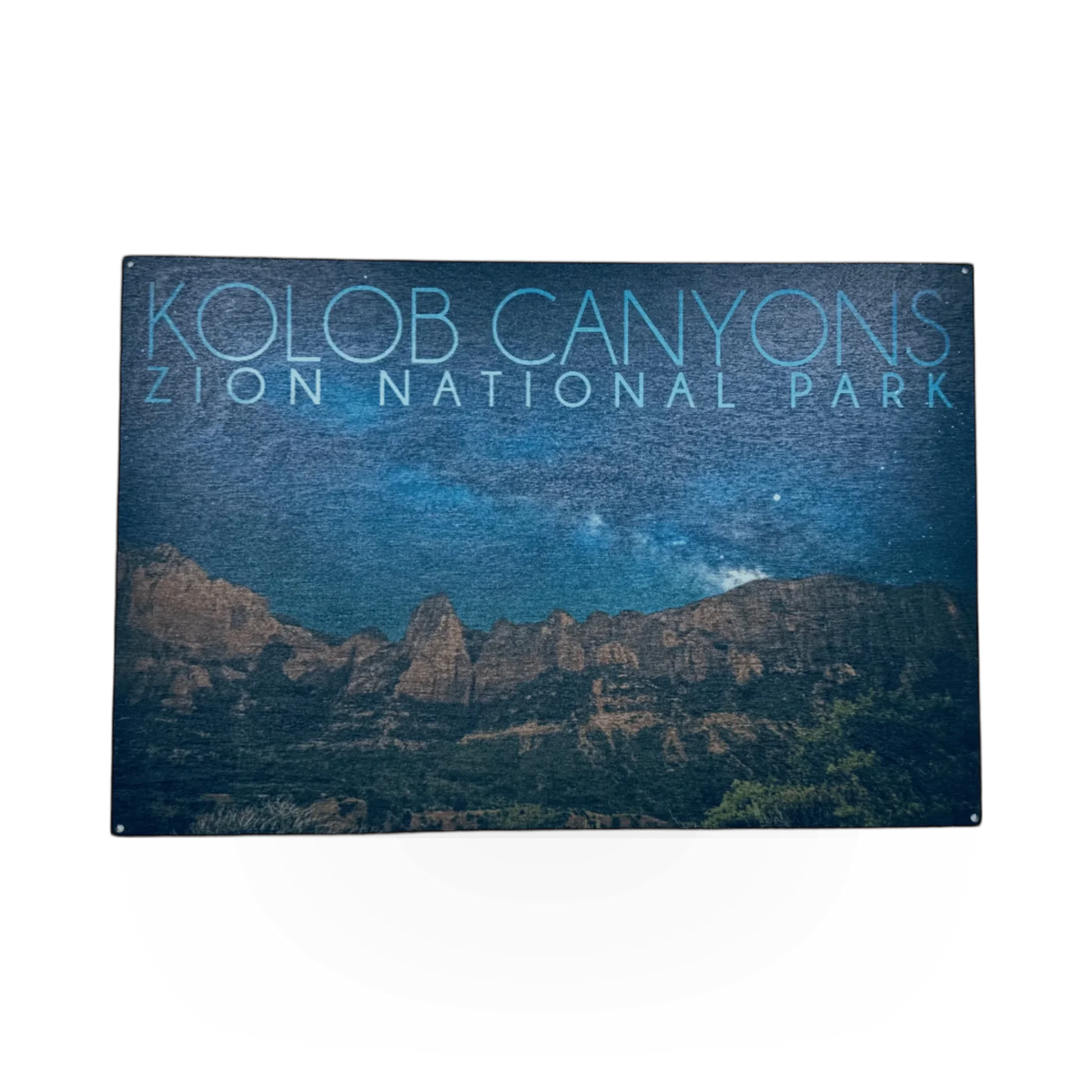Wooden sign featuring the Night Sky Kolob design by Lantern Press, with natural wood texture and celestial sky illustration.