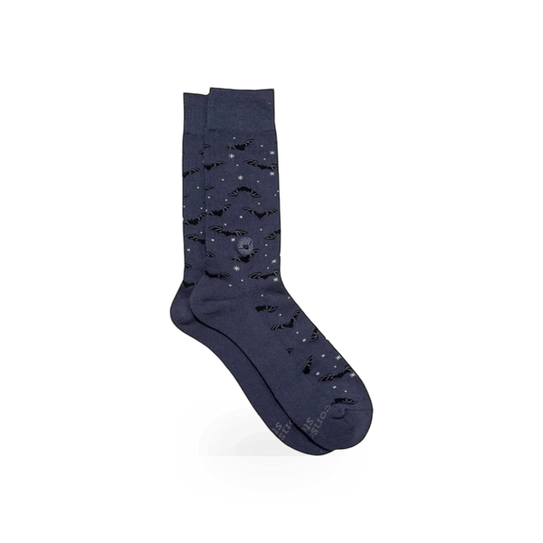 Black themed sock featuring bats design from Conscious Step, made for comfortable wear and unique style.