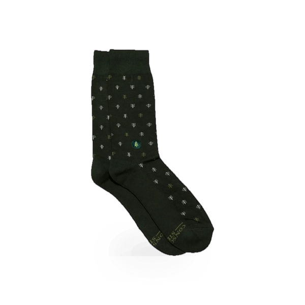Conscious Step Tree theme socks featuring green and brown tree patterns on soft fabric, perfect for eco-friendly style.