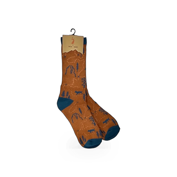 JACK & SAGE Zion themed sock with colorful geometric patterns, made of soft fabric, displayed flat on a white background.