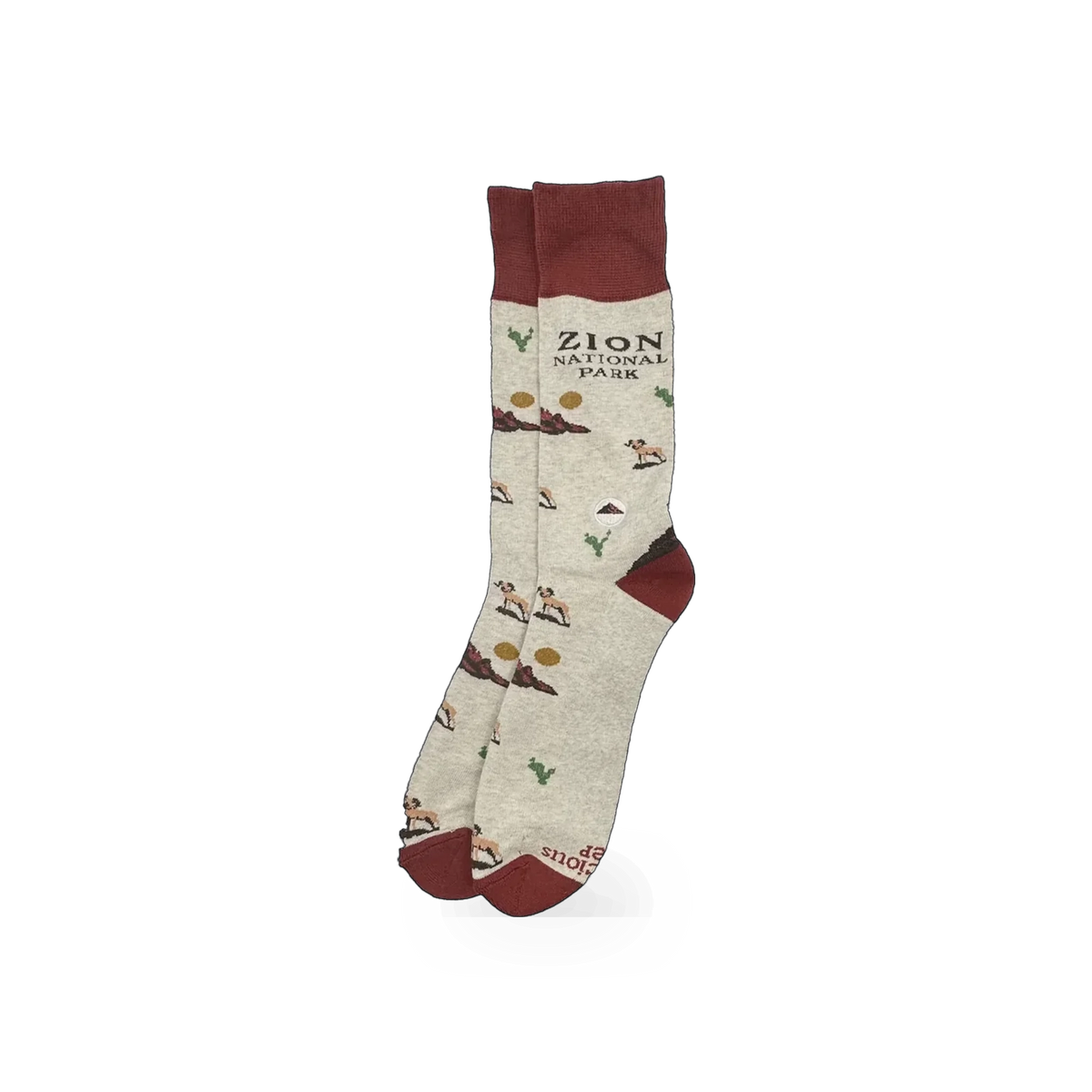 Conscious Step Zion Conserve Landscapes themed sock featuring detailed landscape design and eco-friendly branding.