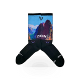 Swiftwick Chase Adventure Zion Impression themed sock featuring vibrant patterns and comfortable fit, designed for active wear.