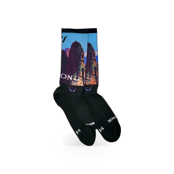 Swiftwick Chase Adventure Zion Impression sock showcasing a vibrant, patterned design in athletic sock style.
