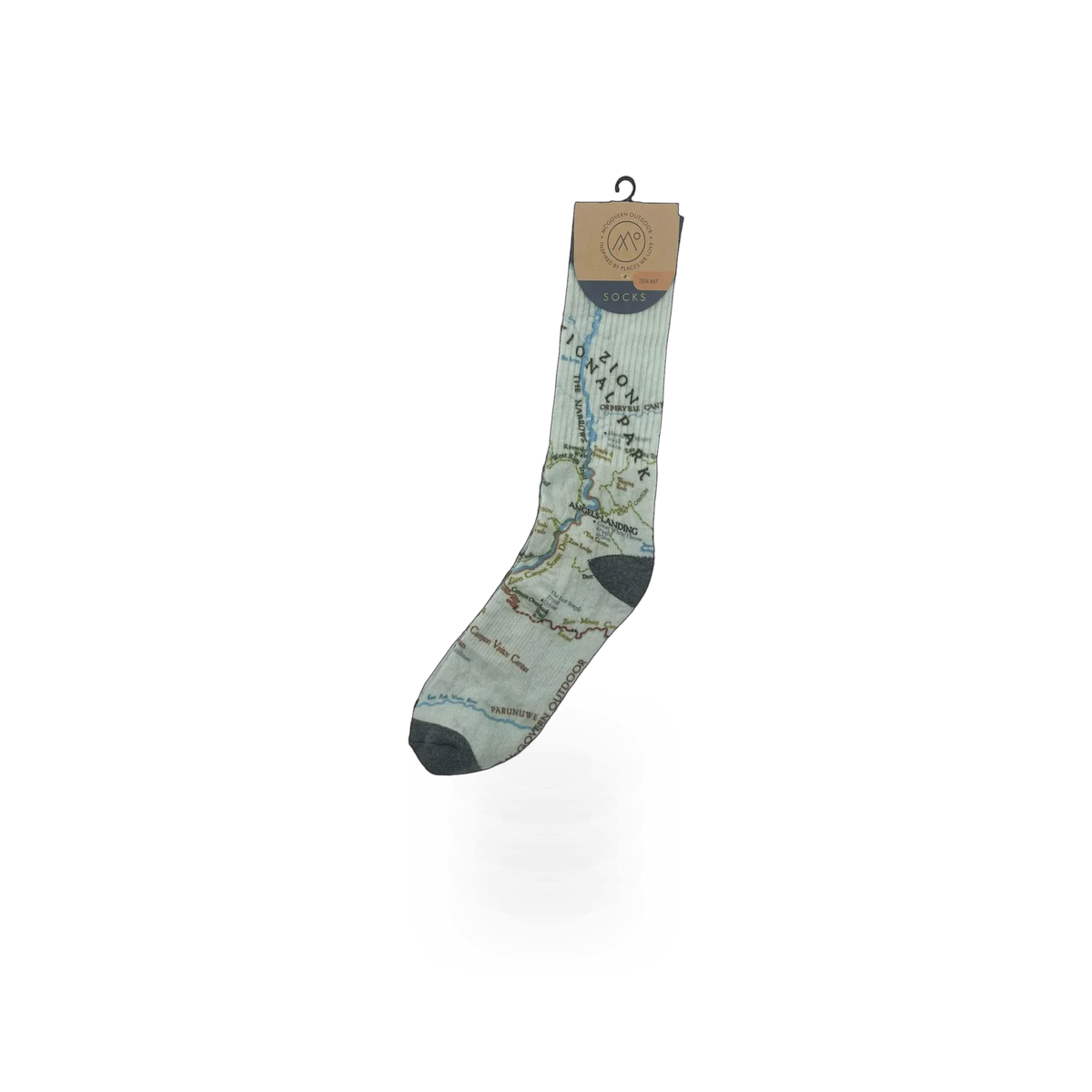 McGovern Maps Zion Map themed sock featuring a detailed Zion National Park landscape design.