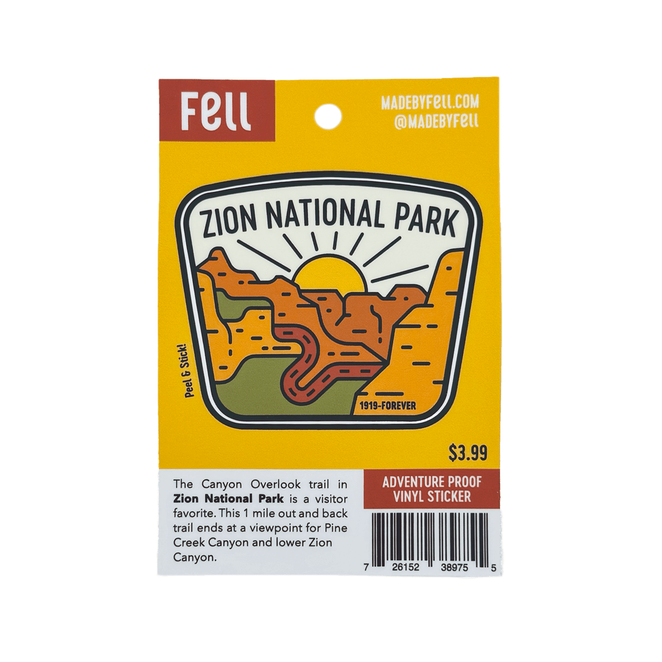 Sticker - Canyon Overlook Fell - Zion Natl Park Forever Project