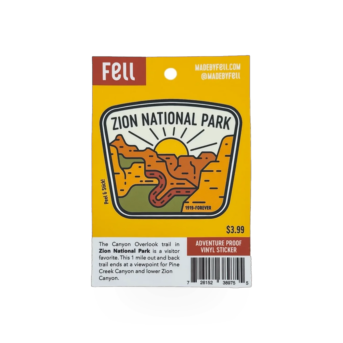 Fell Canyon Overlook sticker featuring mountain landscape design, ideal for decorating laptops, water bottles, or notebooks.