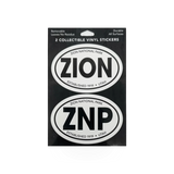 Black and white oval sticker set featuring two Zion-themed designs by Impact Photographics, suitable for decorating or crafts.