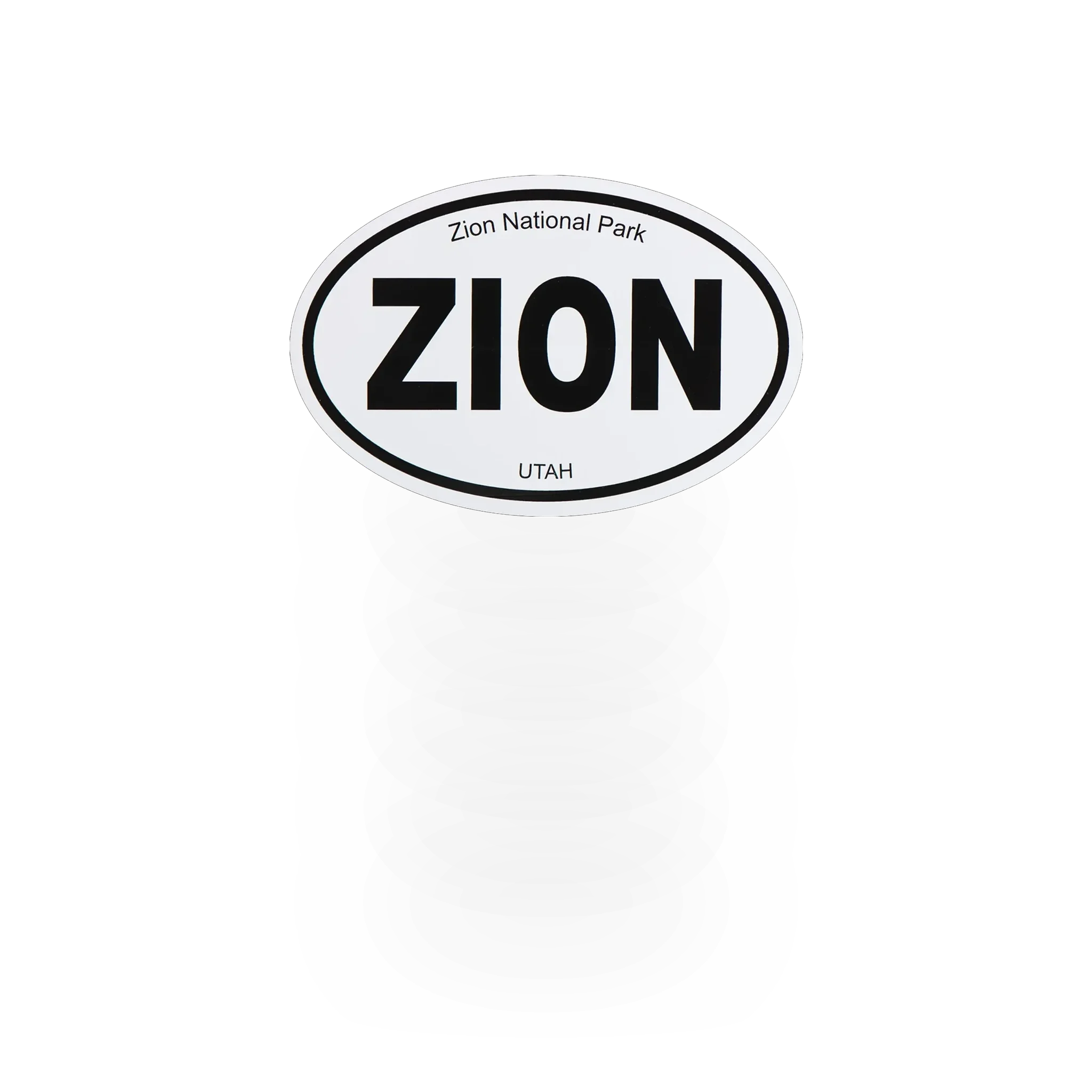 Black and white oval Zion sticker by Impact Photographics featuring a scenic landscape design.