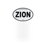 Black and white oval Zion sticker by Impact Photographics featuring a scenic landscape design.