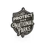 Sticker featuring "Protect Our Parks" message by Lantern Press, showcasing a nature-themed design for environmental awareness.