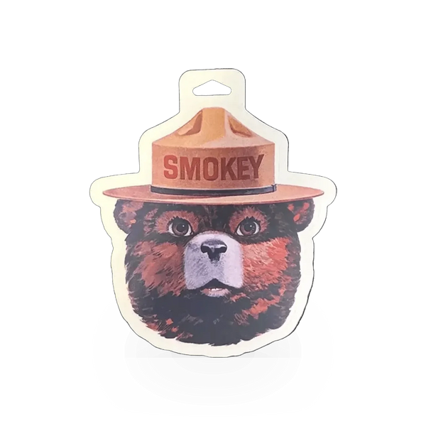 Sticker featuring Smokey Bear's head by Impact Photographics, showcasing a detailed illustration on a durable adhesive backing.