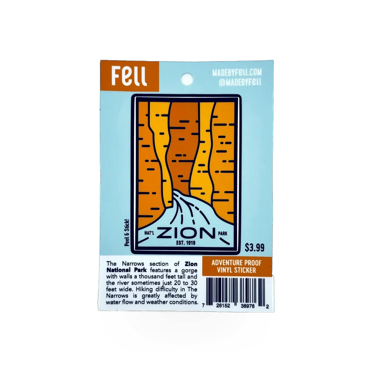 Fell The Narrows Fell sticker featuring a scenic mountain landscape with vibrant colors and detailed design.