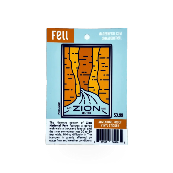 Fell The Narrows Fell sticker featuring a scenic mountain landscape with vibrant colors and detailed design.
