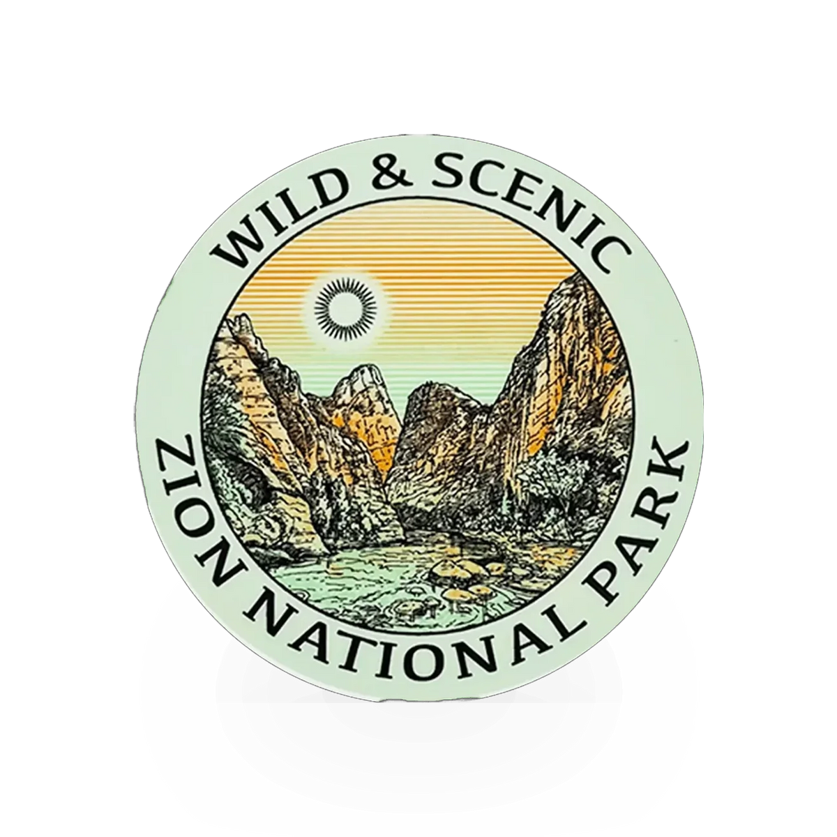 Green "Wild & Scenic" sticker by American Backcountry featuring vibrant nature-inspired artwork.