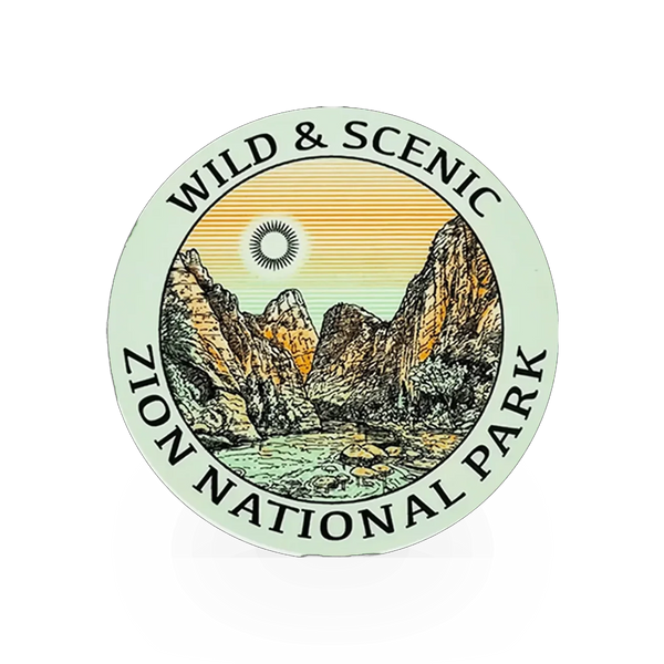 Green "Wild & Scenic" sticker by American Backcountry featuring vibrant nature-inspired artwork.