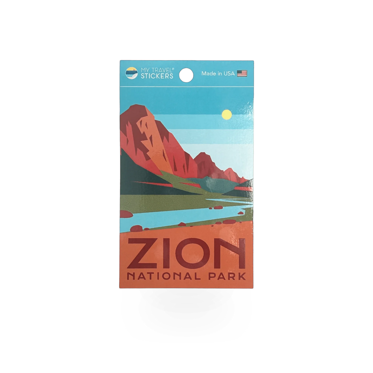 My Travel Stickers Zion Canyon sticker featuring colorful illustration of Zion Canyon landscape.