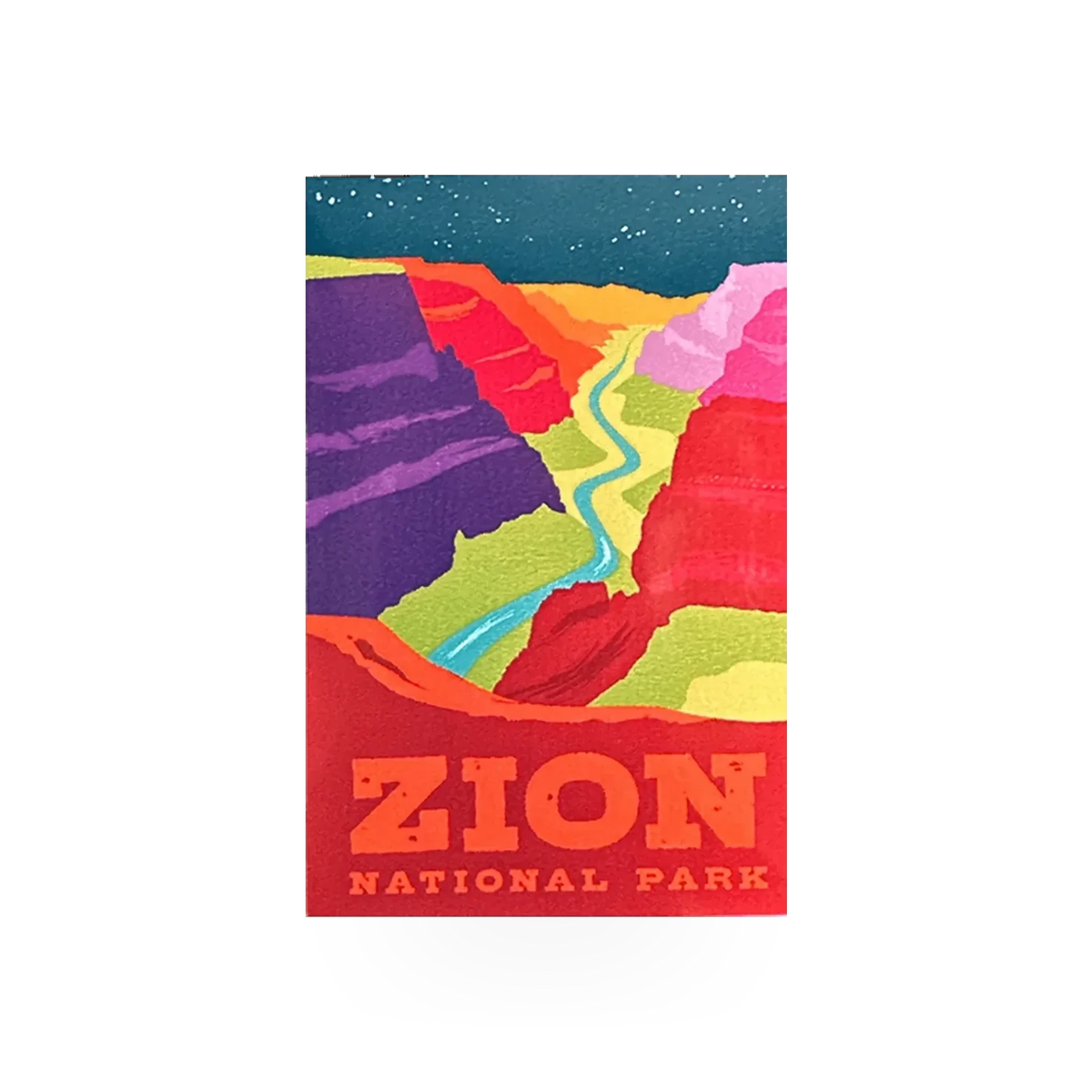 Neon night Zion Canyon sticker from My Travel Stickers VA collection, featuring vibrant colors and canyon landscape design.
