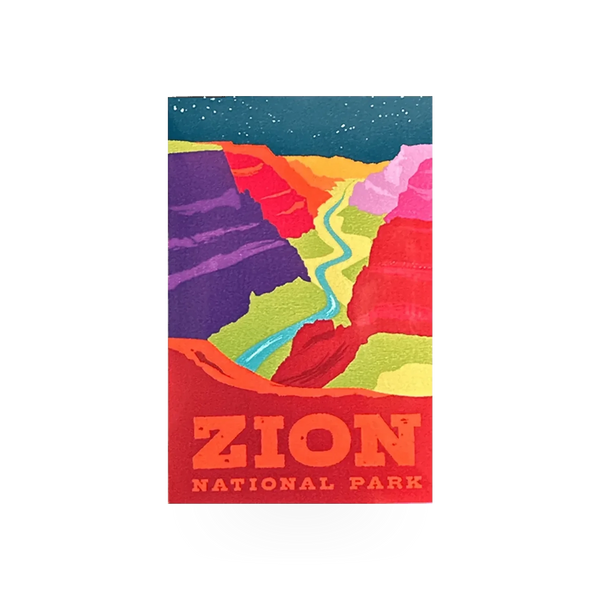 Neon night Zion Canyon sticker from My Travel Stickers VA collection, featuring vibrant colors and canyon landscape design.